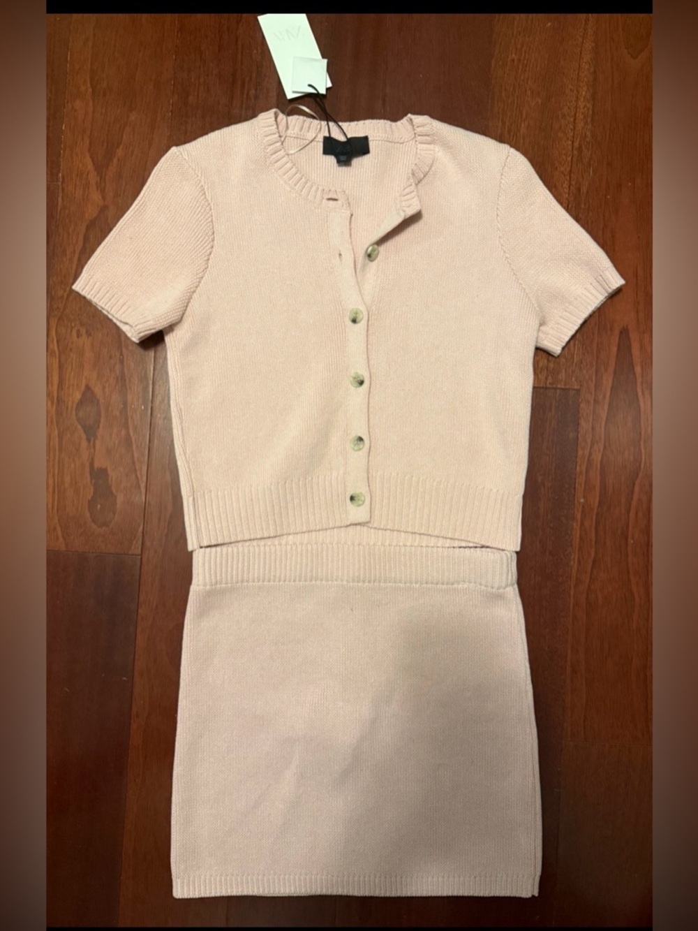 Zara Short-Sleeve Knit Cardigan and Skirt Set - light Pink